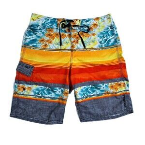 Oneill Boardshorts Swim Trunks Men’s 30 Hawaiian Seagulls Sunset Red Orange Gray